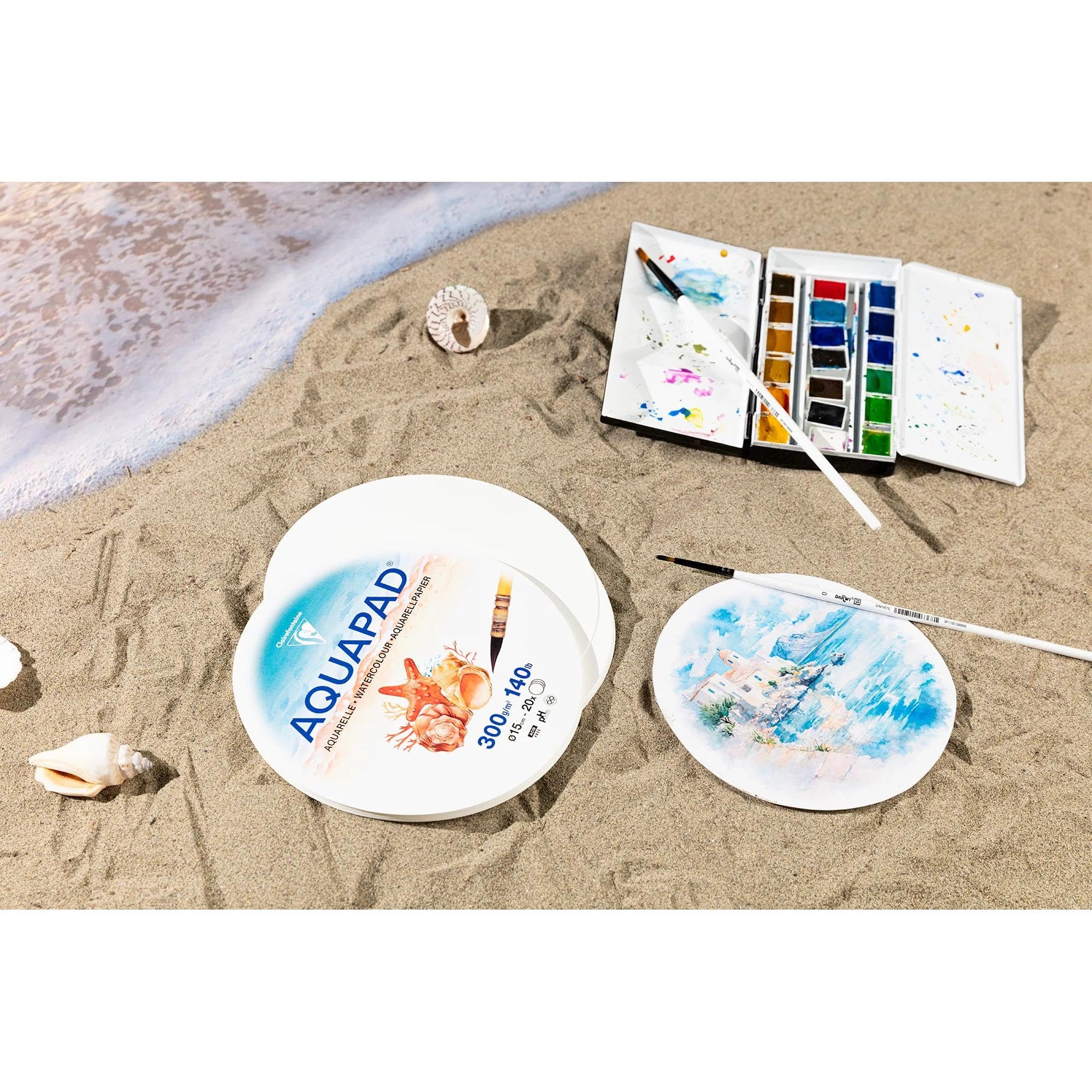 Clairefontaine 976072C Aquapad Fogli Rotondi Confezione Ø15cm 300g - 20 Fogli Carta per acquerello bianca Grana media fine