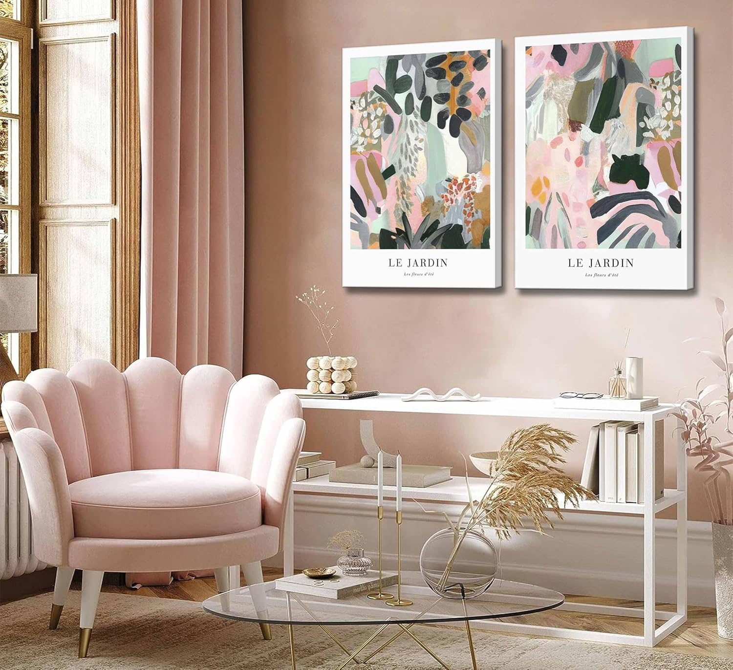 フレーム入りグラフィティ抽象花柄キャンバスウォールアート ピンクとグリーンの花 植物 写真 ウォールデコ ポスター プリント リビン