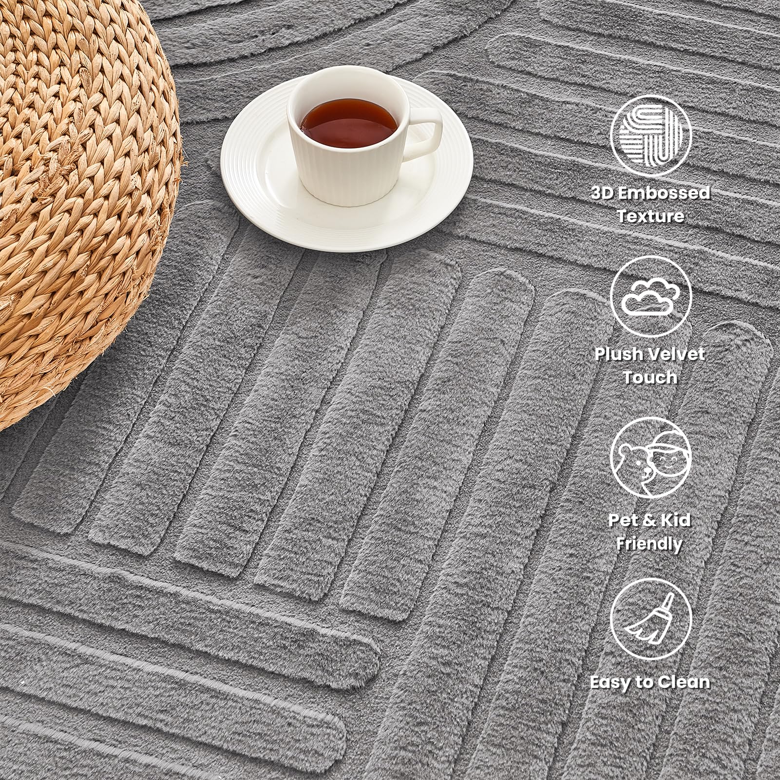 Topfinel Tappeto Grigio Soggiorno 160x230 cm, Lavabile, Pelo Corto Moderno, Effetto Onda 3D, Morbido, Soffice, Antiscivolo, Effetto Pelliccia, per Camera Letto, Sala Pranzo, Bambini, Ufficio