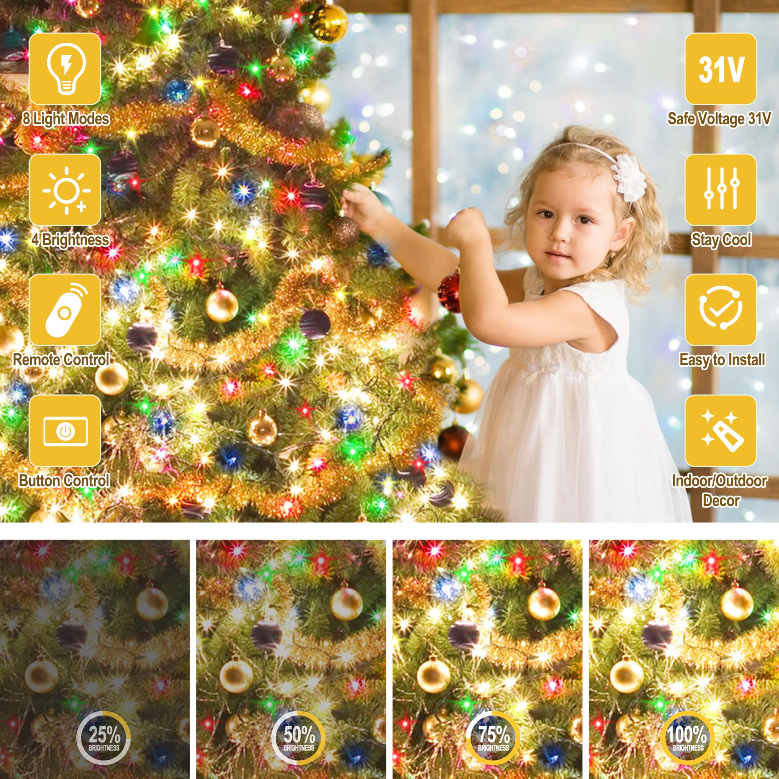 aneeway Catena Luminosa per Albero di Natale 16x3m 480LED Catena Luminosa Lucine Albero Interno e Esterno, per 2.5-3.4m Albero di Natale Luci Natalizie di Illuminazione a 8 Modalità,Colore