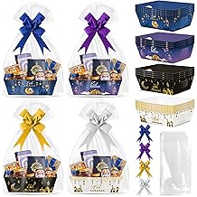 OSNIE 开斋节穆巴拉克礼品袋空篮 - 24 套伊斯兰开斋节金灯笼和月亮派对礼品篮空,带玻璃纸袋和丝带蝴蝶结,适合节日假日商务嘉年华(4 种款式）