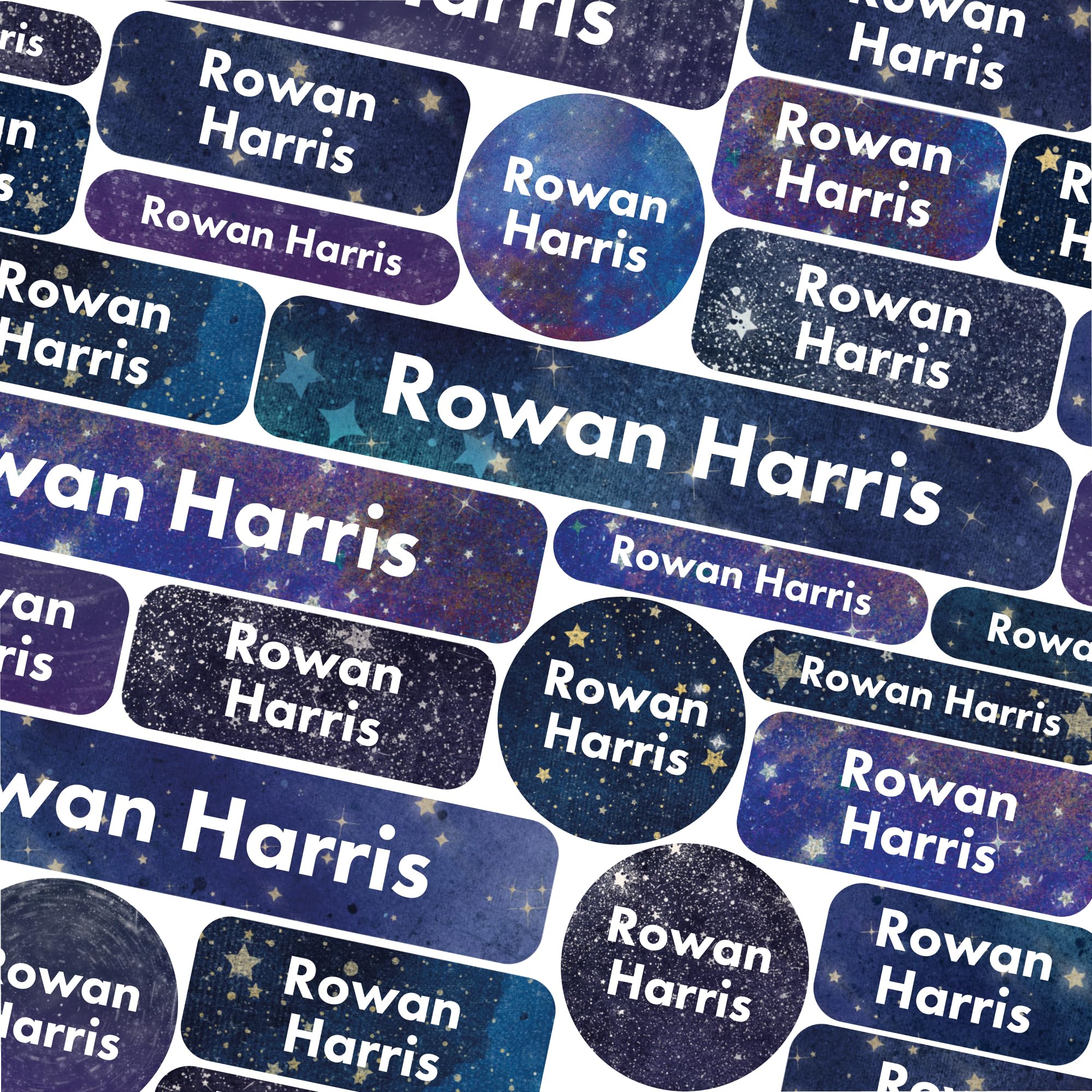 123 School Name Labels for Children No Iron Name Tags for Clothes Name Stickers for Water Bottles, Uniform, Secondary School, College, Care Homes, Washable and Dishwasher Safe (Night Sky)