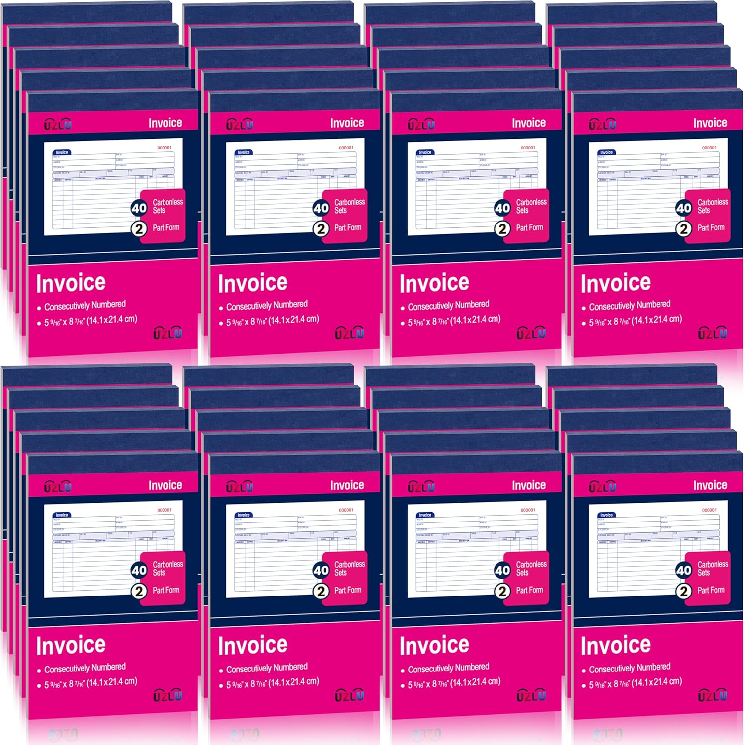 40 Packs Invoice Book 2 Part Carbonless for Small Business, 5-9/16" x 8-7/16" Invoices Receipt Book, Invoice Pad with Consecutive Numbering & Wraparound Cover, 40 Sets per Book