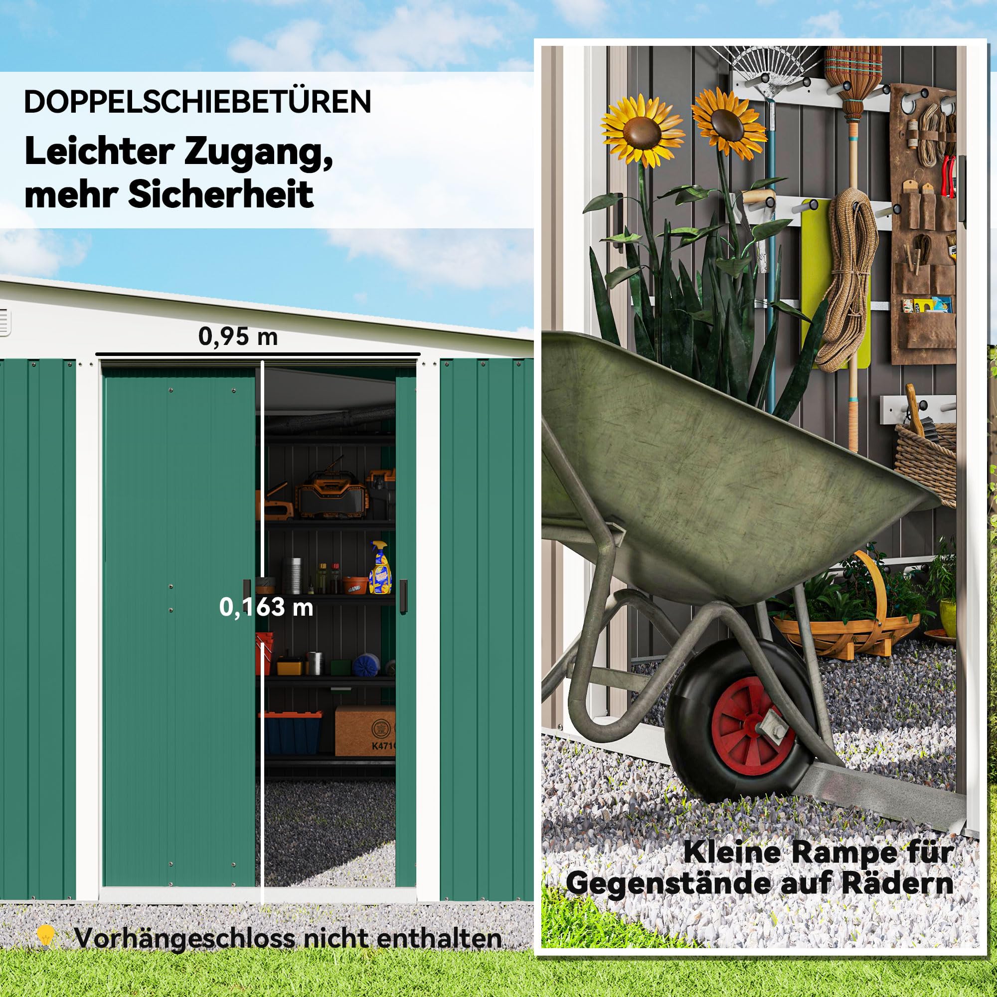 Outsunny Metall Gerätehaus 280x345x201cm 19,4m³ Gartenhaus mit Pultdach Schiebetür wetterfest Anthrazit