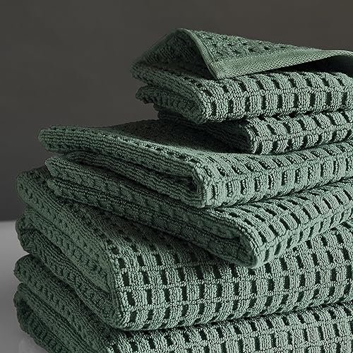 Miniatura 3 de DKNY Juego de toallas de baño de secado rápido, 2 toallas de baño, 2 toallas de mano y 2 paños de lavado, 100% algodón, color verde musgo