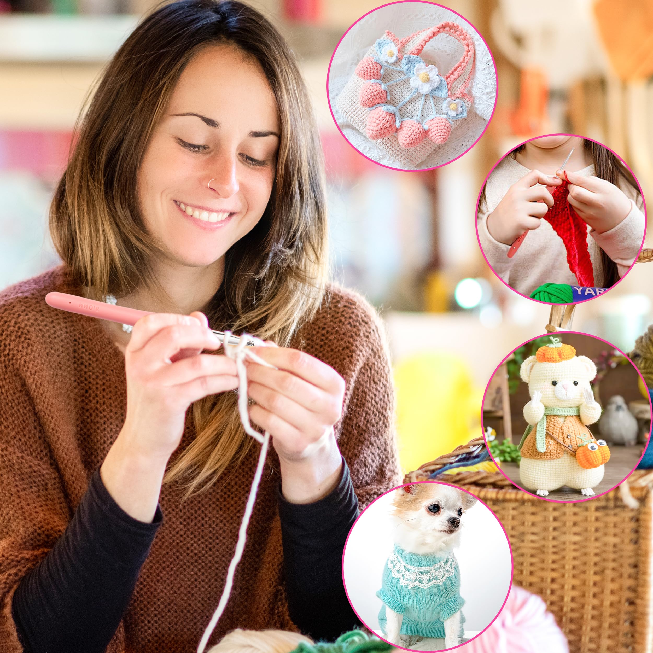 Kit D'aiguilles à Crochet Ergonomiques En Aluminium Avec Poignée Souple Pour Débutants Et Accessoires De Crochet 12 Pièces (#2