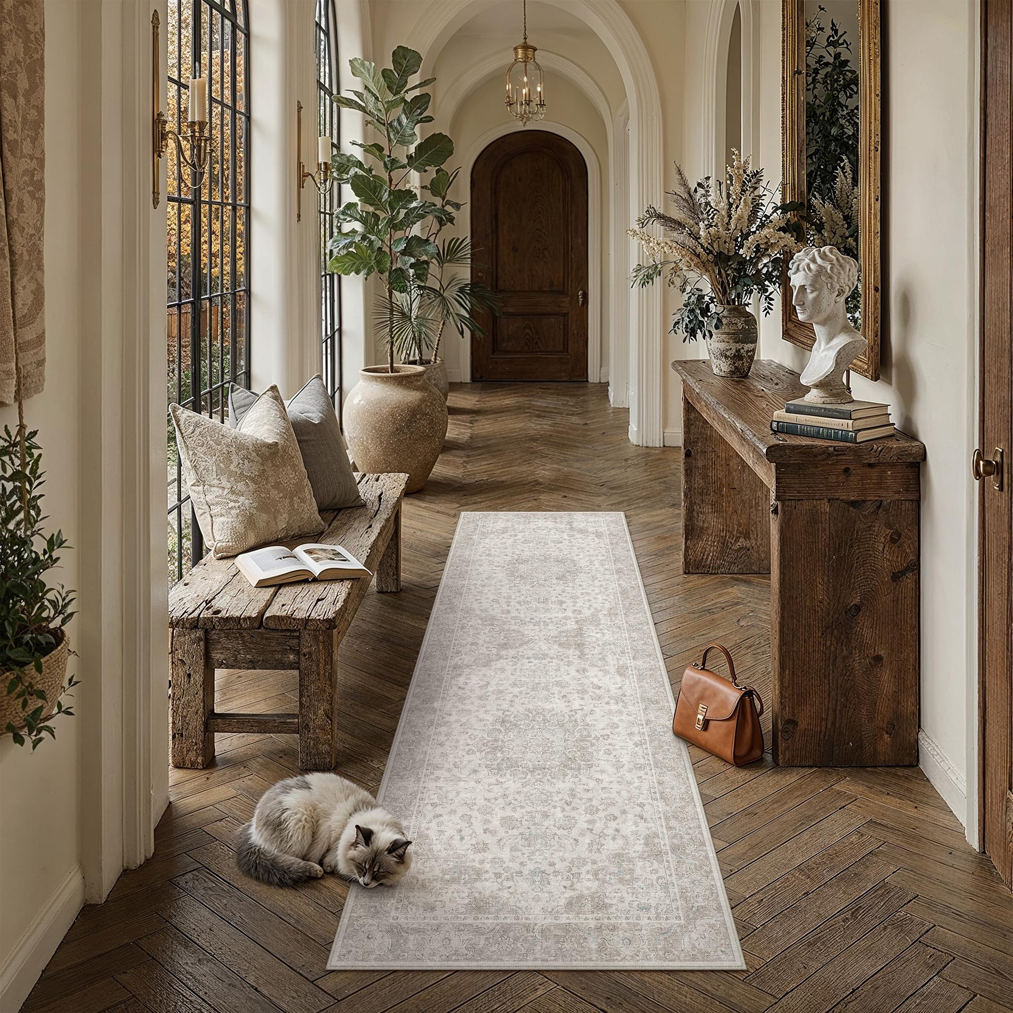PureCozy Hallway Runner Rugs 60x240cm Beige Non Slip Carpet