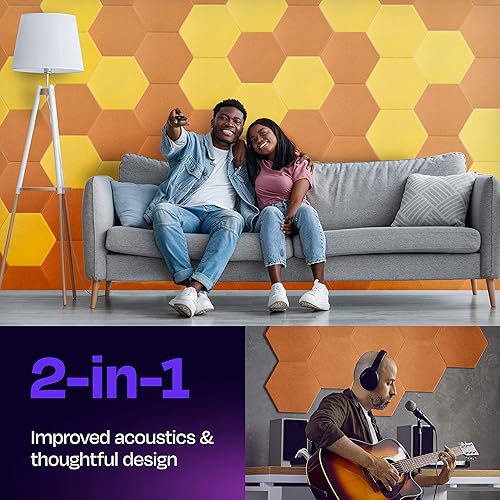 Miniatura 2 de Paneles insonorizantes de alta densidad para pared, forma hexagonal, paquete de 12 unidades de 14" x 12.1" x 0.4", color naranja de los años 70 70'S