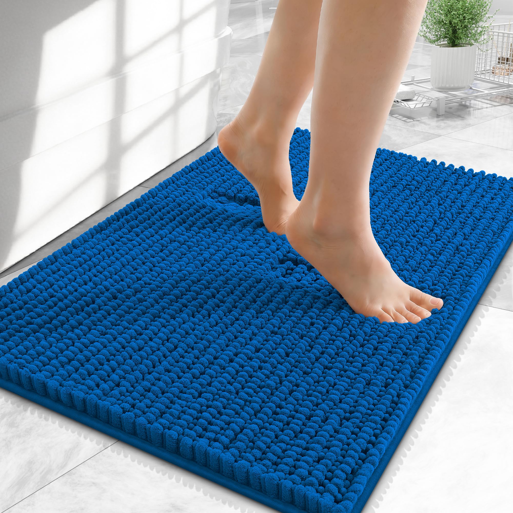 OLANLY Thick Chenille Small Bathroom Rugs Mats 24x16, Deep Navy Blue