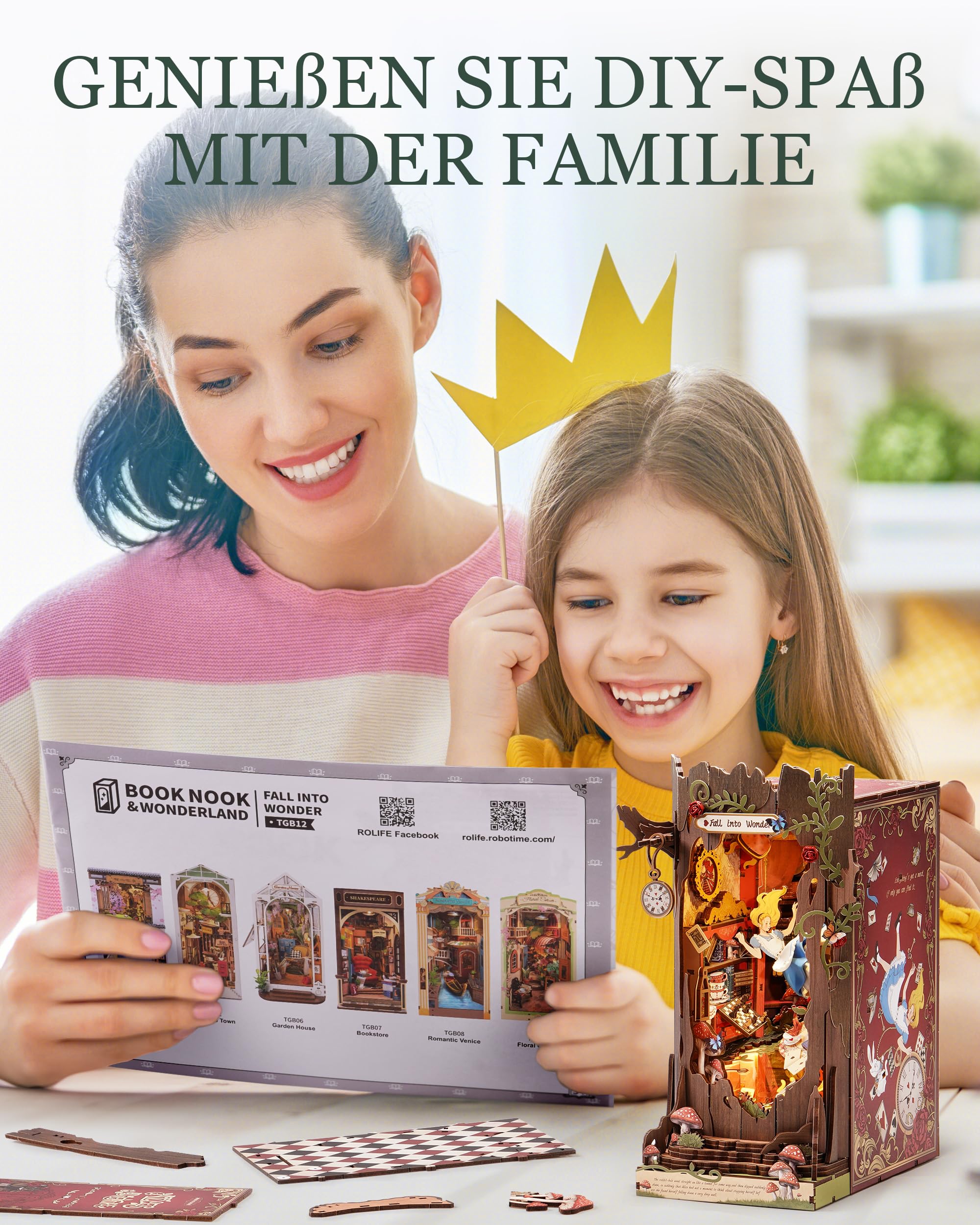 Rolife Fall into Wonder Book Nook Kit für Erwachsene mit Licht | 300-teiliges 3D-Puzzle, Zusammenbau ohne Klebstoff, Gartenhaus Buchstütze Basteln als Bücherregal-Dekoration Geschenkidee