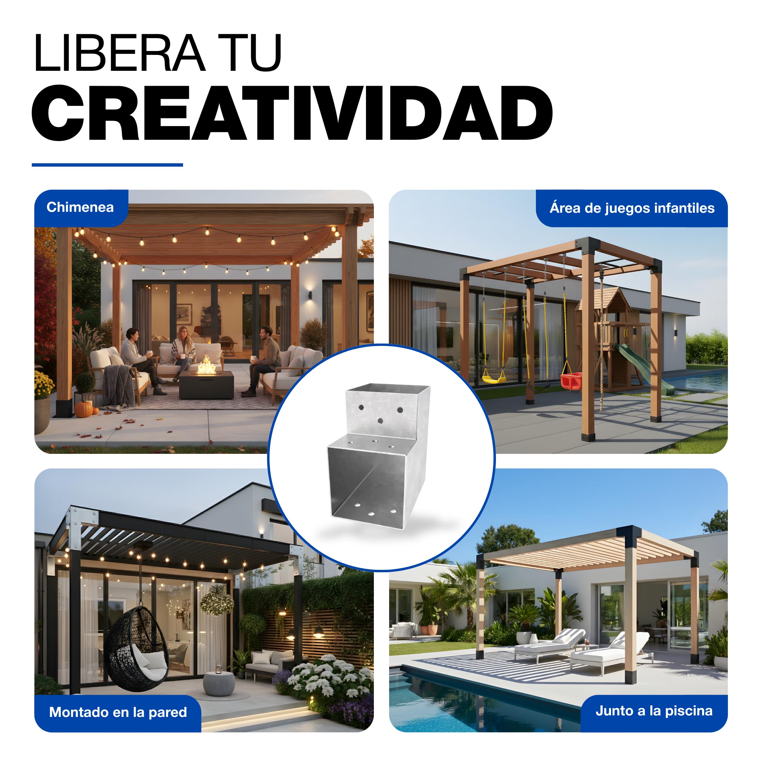 GeZu Impex Conector de Poste 71 x 71 mm Juego of 12 | Galvanizado por Inmersión en Caliente Soportes de Esquina para Pérgola y Pabellón