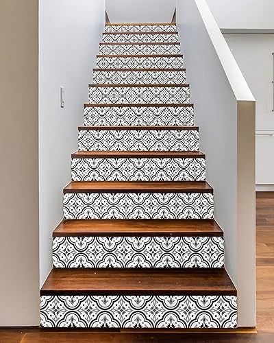 FLFK Stair Riser Decals,Black Patterns Vinyl Sticker for Stairs Decoration,14Pcs