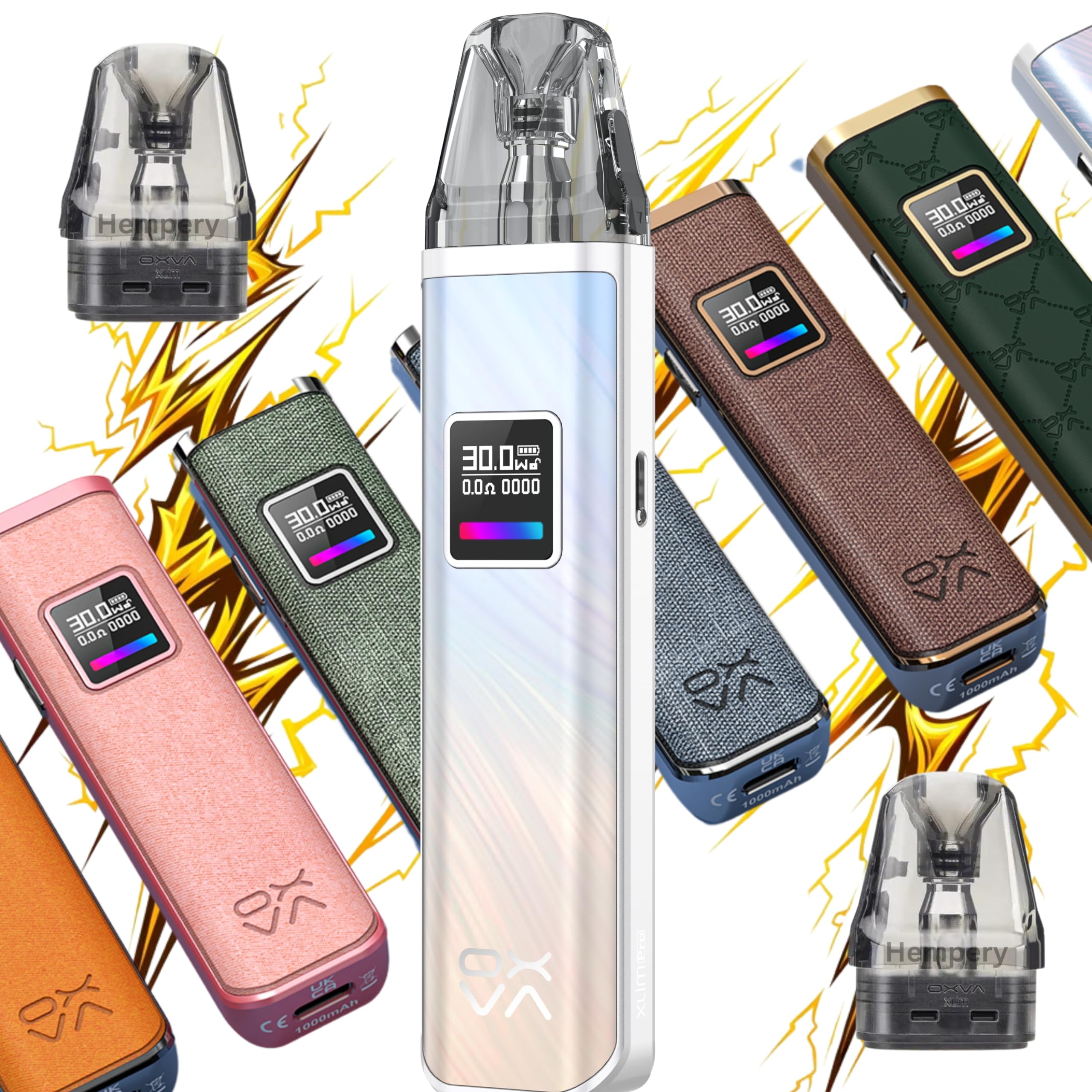 Xlim Pro Pod Vape Kit Fancy Feather slim pro INCLUDES 2 x Xlim Pods V3 Top Fill 0.8 | 0.6 Ohm - Rechargeable 30W Pod System Xslim Vape Starter Kit, Reusable Vape - No Nicotine (FFeather)