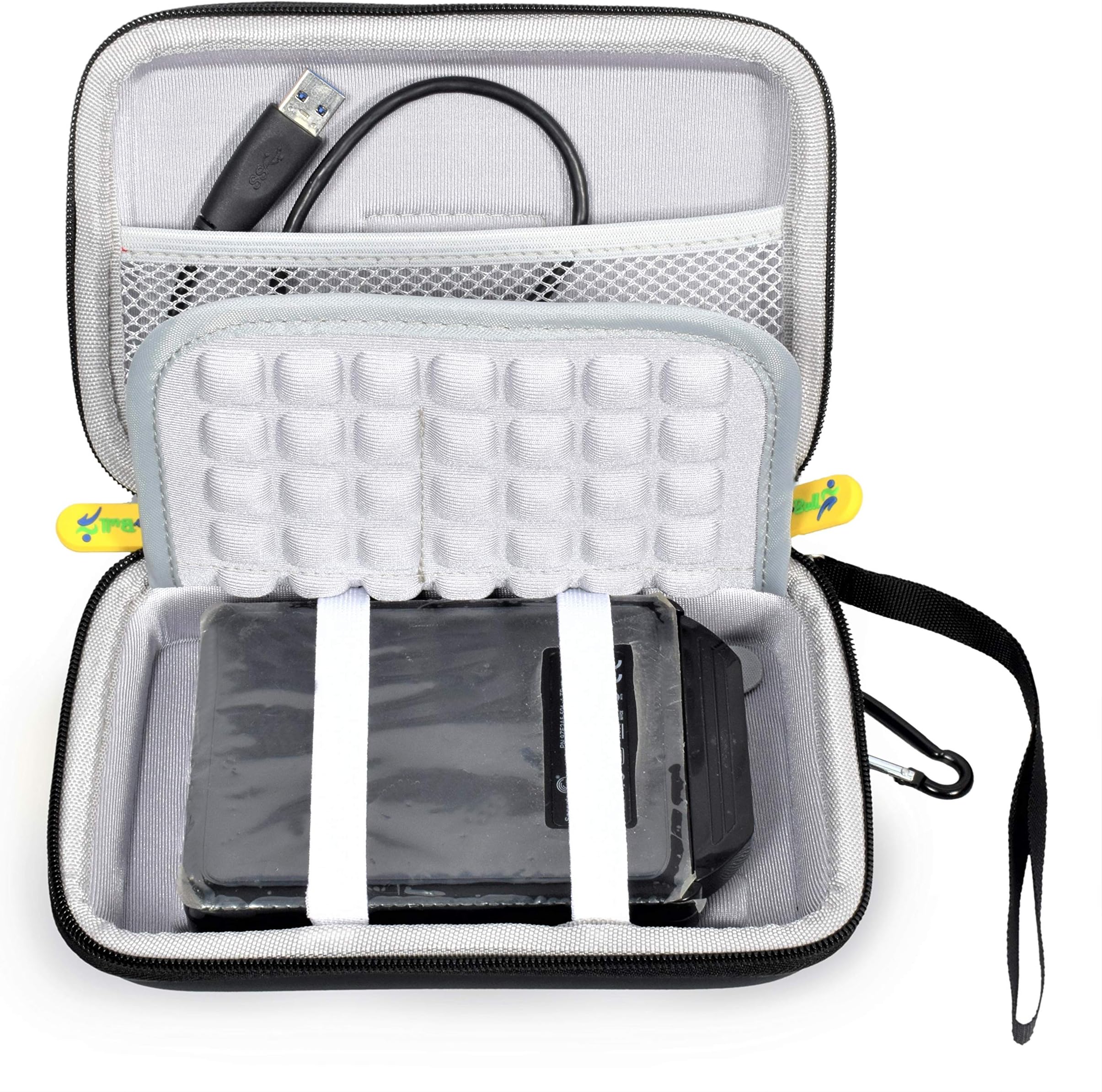 JunoBull EVA Portable Hard Disk HDD Case Cover Bag Pouch with Dual Buffer Layer -for External Hard Drive, Power Bank, Cables, Laptop Accessories (Black/Grey)