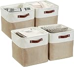 DECOMOMO Cube Storage Bin, Storage Baskets for Shelves, 12x12 inches Collapsible Fabric Storage Cubes (Beige & White, 4pcs)