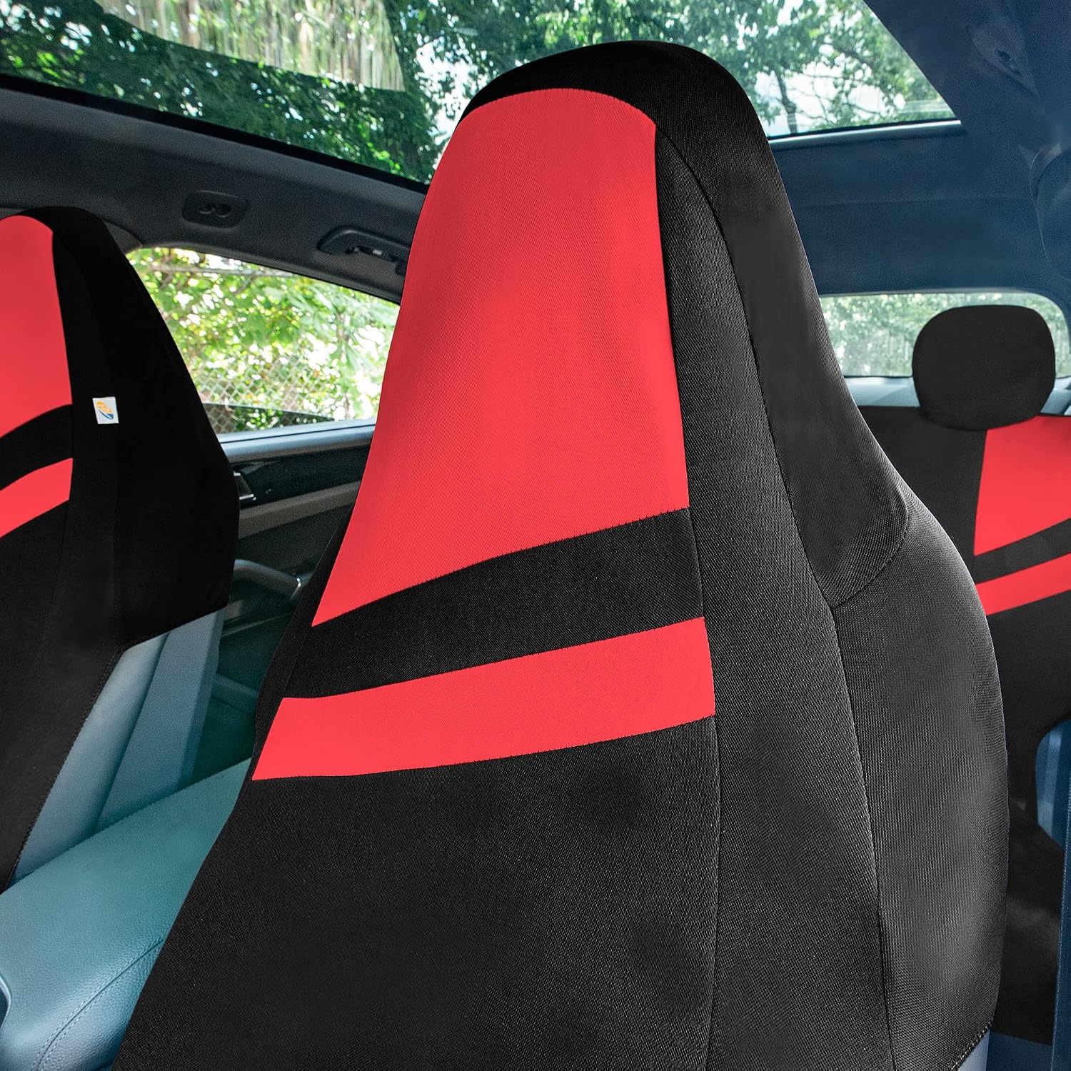 TLH Universal Fit Car Seat Cover – Full Set of Automotive Seat Covers, Red High Back Sporty Flat Cloth Seat Covers, Seat Protector for Cars, Trucks, SUVs and Vans, Washable Seat Cover, Car Accessories