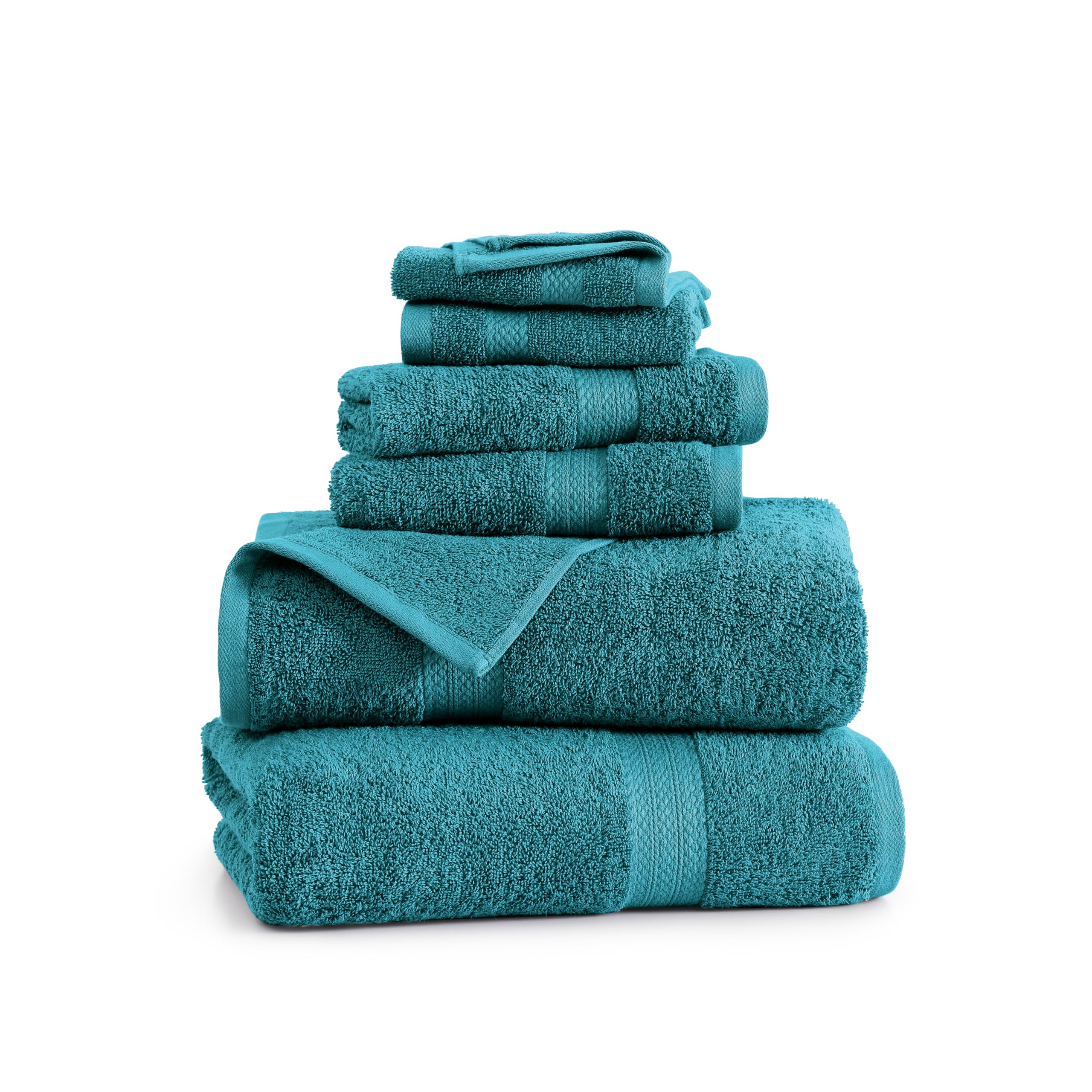 LANE LINEN 100% Cotton 6 Piece Bath Towel Set - Ring Spun, Quick Dry, Super Soft & Highly Absorbent - 2 Bath, 2 Washcloths, 2 Bathroom Hand Towels - Hotel Quality Luxury Bathroom Towel Set - Sea Port