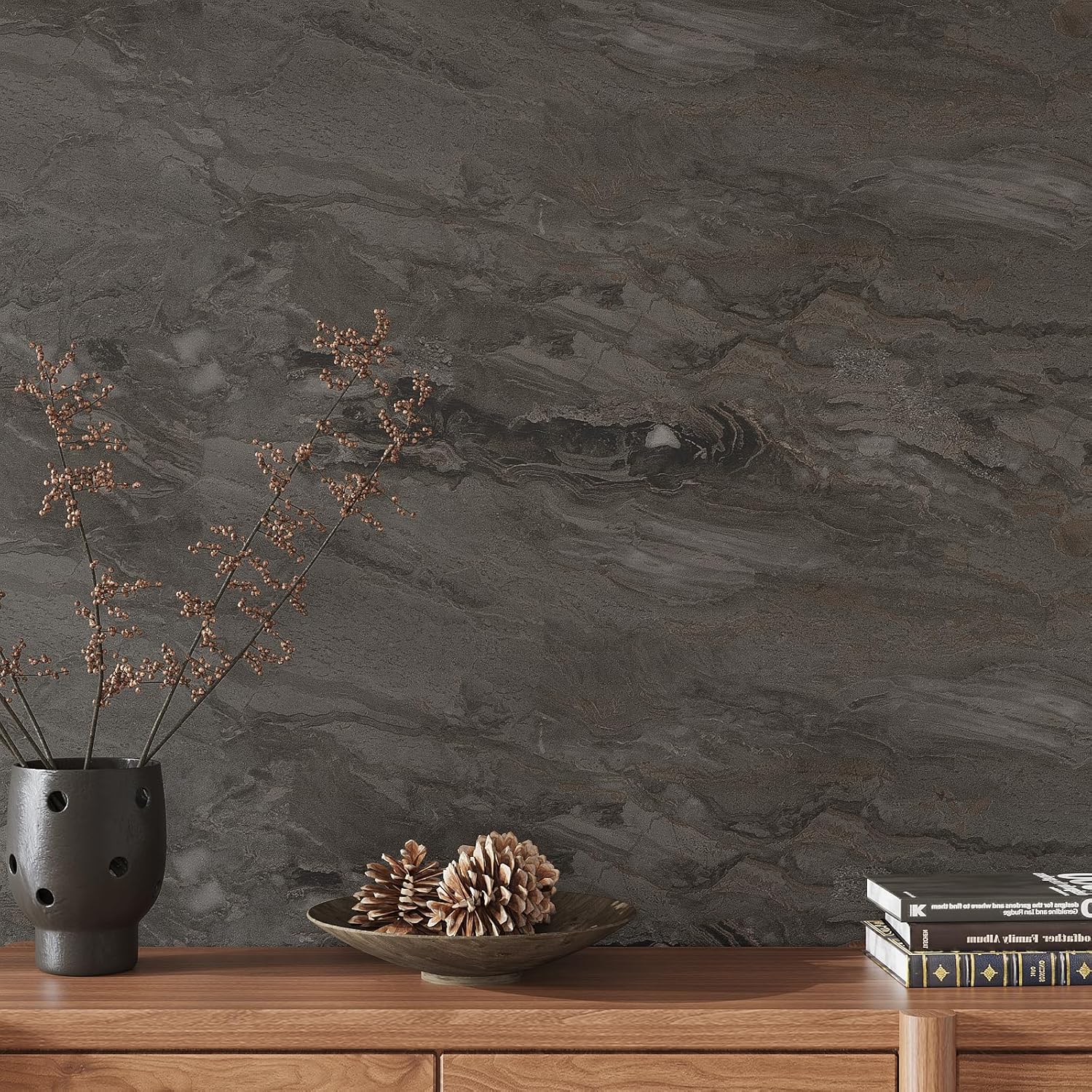 VaryPaper 32" x 354" Large Size Matte Brown Marble Wallpaper Peel and Stick Countertops Marble Contact Paper Waterproof Self Adhesive Vinyl Countertop Wrap Granite Wall Paper Roll for Bedroom Kitchen