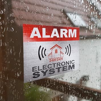 12 x Security Alarm Warning Sign Stickers - Alarm - Electronic System - for Internal and External use - Protection for Home, car... - Weatherproof - Size: 3,4 x 2,2 in