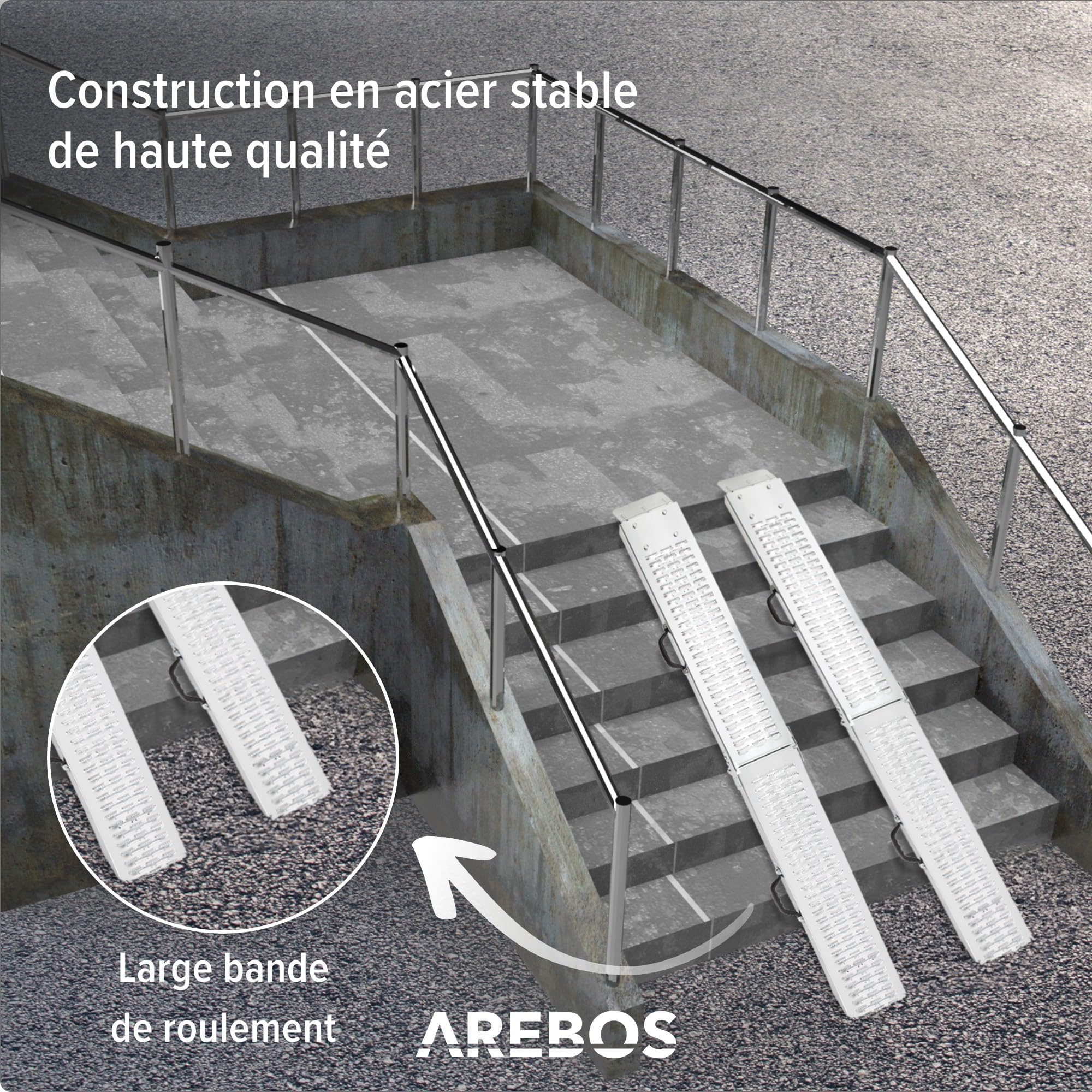 Arebos 2 x Plateforme d'accès 400 kg | Plateforme de Chargement Pliable | Acier galvanisé 180x22,5x4,5 cm | Plateforme de Chargement avec poignée | Rails d'accès Moto ATV Quad et Voiture