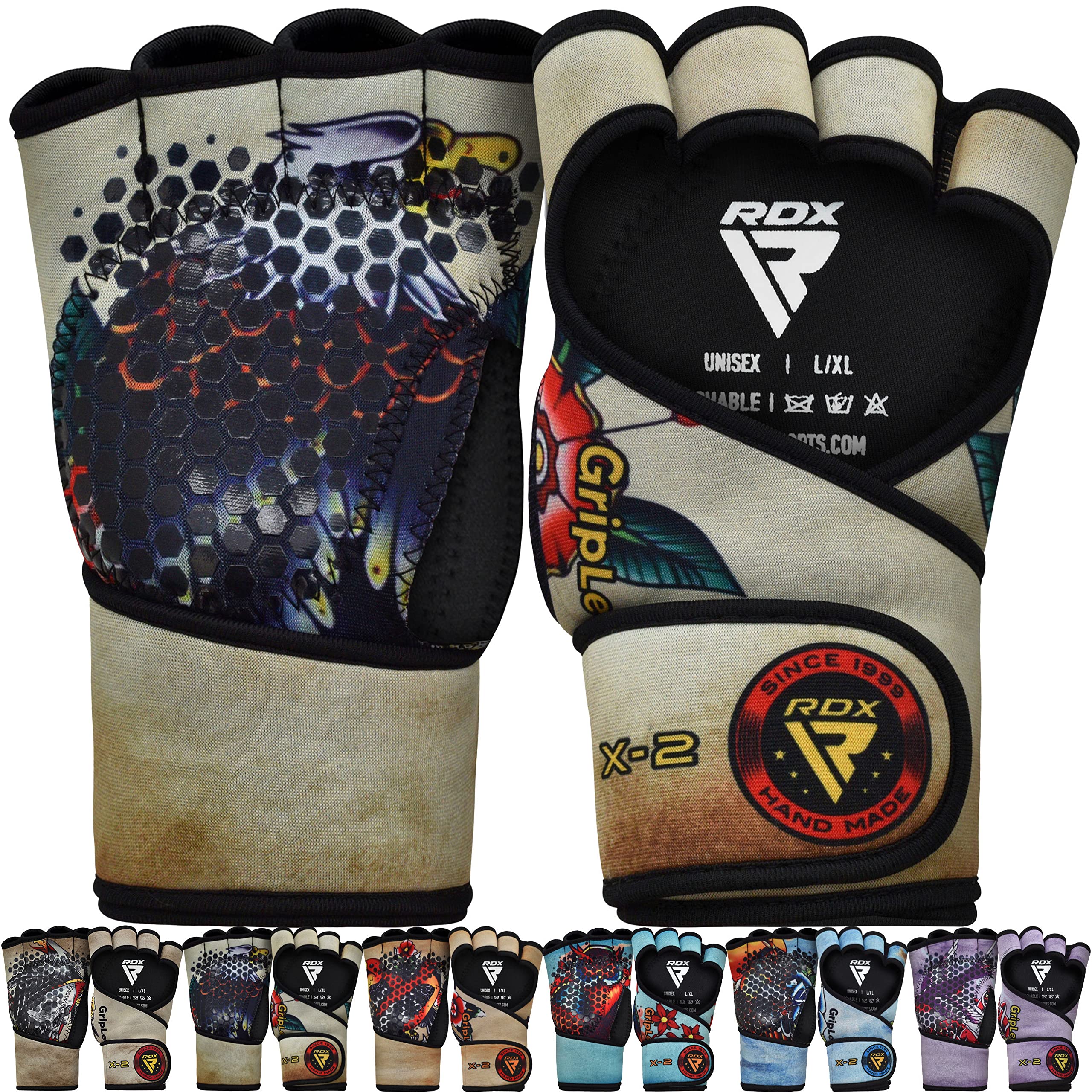 RDX Weight Lifting Gloves Grips Fitness Gym Workout, Long Wrist Support Ventilated Back Anti-Slip Gripper, Strength Training Deadlift HIIT Exercise, Adult & Kids Men Women Cycling Gymnastics Rowing — image 1