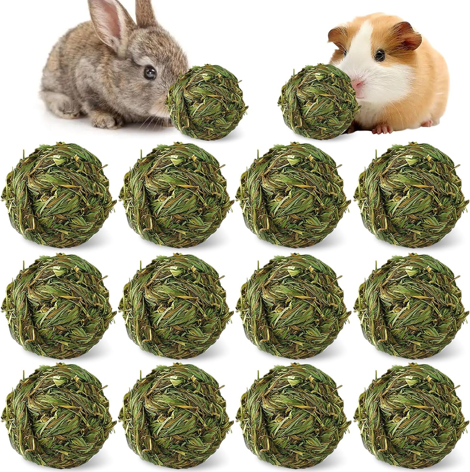 Hamiledyi 12 Pcs Rabbit Chew Ball Timothy Grass Ball Small Animal Activity Play Chew Toys Teeth Grinding for Bunny Rabbits Hamster Guinea Pigs Gerbils Chinchillas