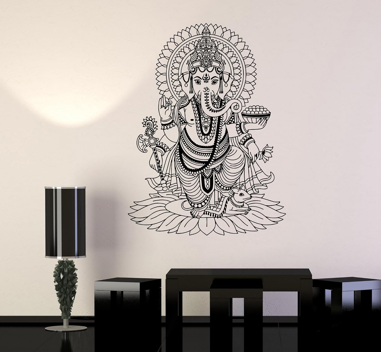 Large Vinyl Wall Stickers Ganesha India Hindu God Home Decoration Mural Decal (170ig) Black