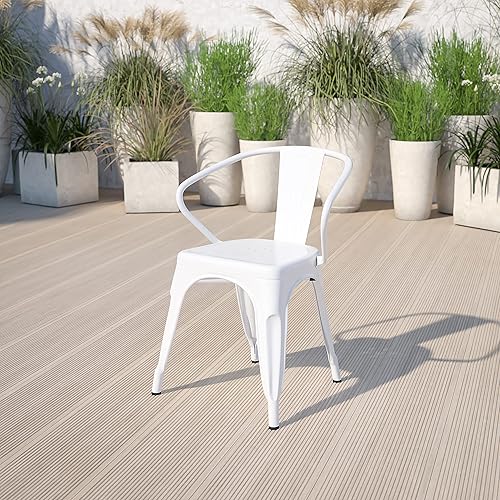Miniatura 2 de Flash Furniture silla de metal con apoyabrazos, Metal, Blanco