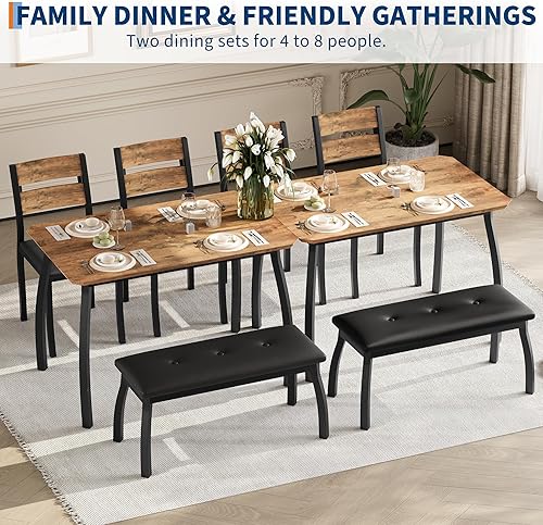 Miniatura 7 de IDEALHOUSE Juego de mesa de comedor de 43 pulgadas para 4, mesa de cocina de madera con banco tapizado y 2 sillas de cojín, juego de comedor Color