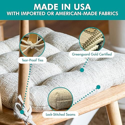 Miniatura 6 de Barnett Home Decor Brisbane - Almohadillas para silla de tapicería de tweed camel con lazos, relleno de espuma de látex, reversibles, fabricadas en