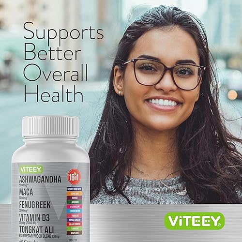 Miniatura 6 de Viteey Ashwagandha Maca Fenogreco Suplemento con Tongkat Ali - Conduce, pasión y apoyo energético para hombres y mujeres - Apoyo al estado de ánimo,