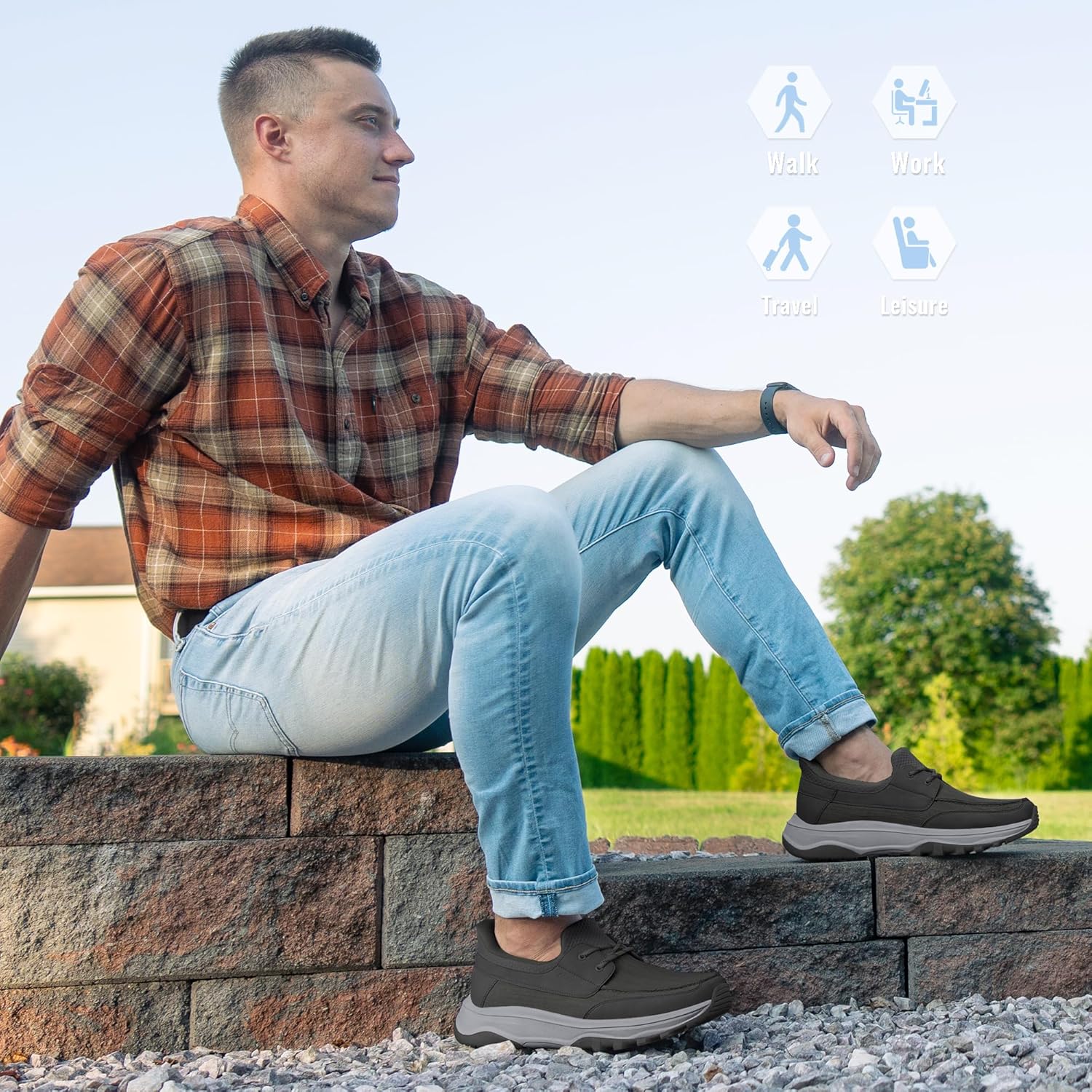 Mens Orthopedic Slip On Shoes with Arch Support Hands Free Loafers Casual Comfortable Walking Shoe - Image 3