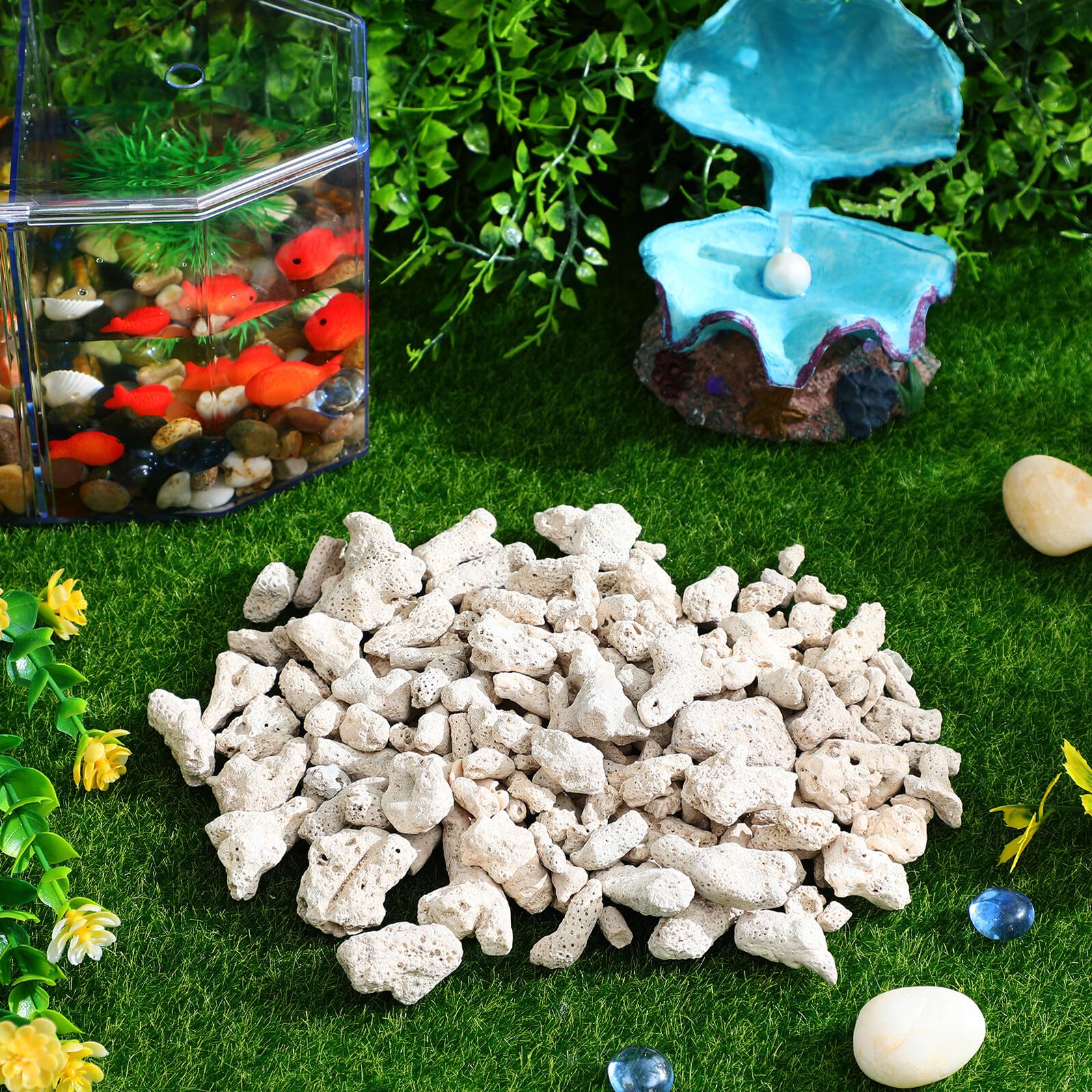 POPETPOP Filtro para Pecera de Coral Natural Triturado 1 Libra Red Negra, Medio Filtrante Reutilizable para Acuarios y Estanques, Material de Filtración Ecológico para Agua Dulce