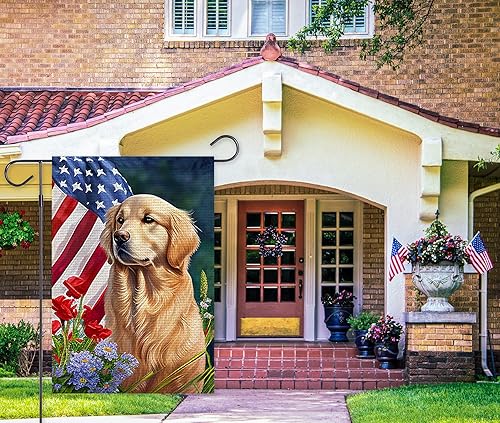 Miniatura 2 de Balgardekor Bandera patriótica de jardín del Día de los Caídos para el 4 de julio, perros Golden Retriever de 12 x 18 pulgadas, doble cara para
