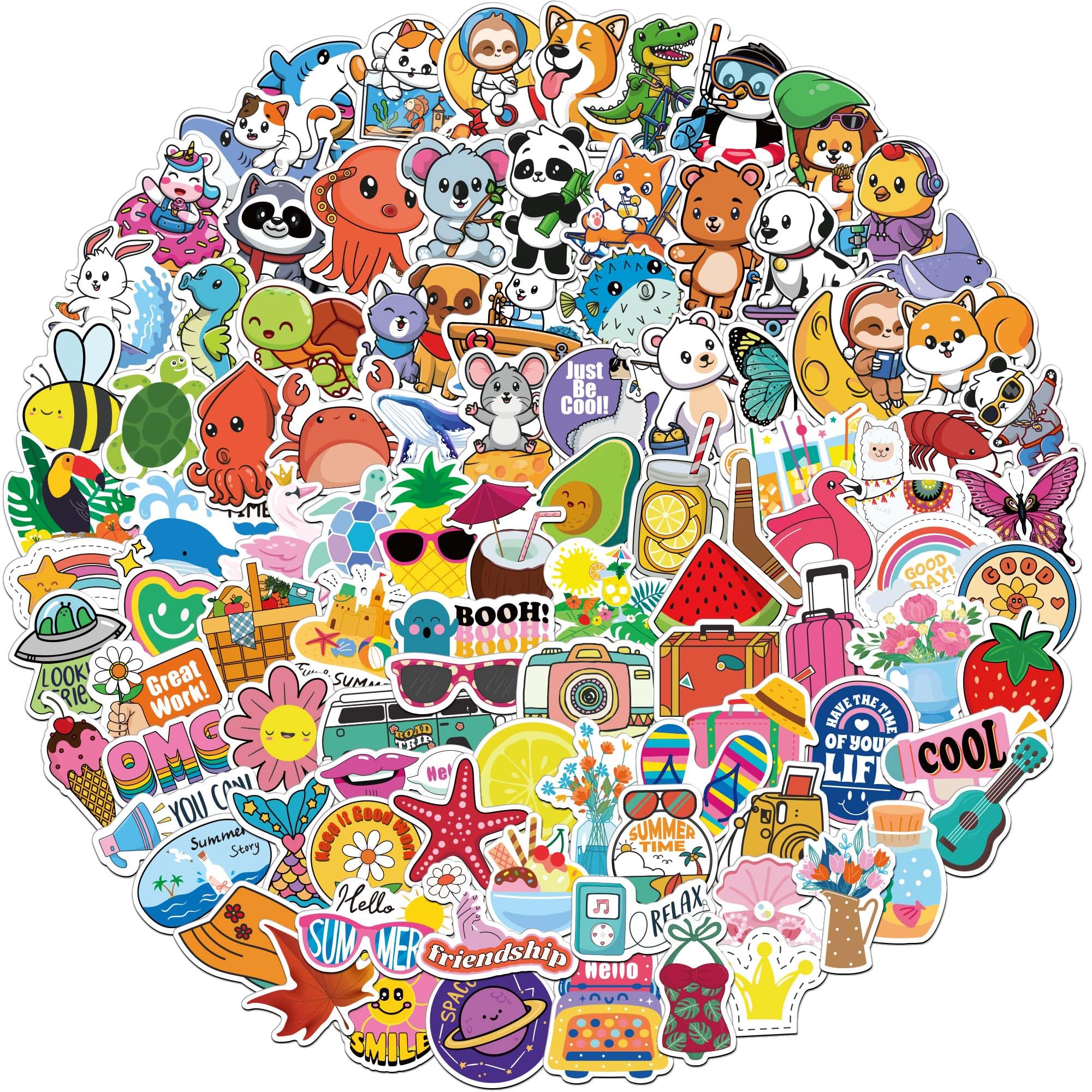 100 PCS Cute Animal Stickers, Summer Stickers for Kids Teens Girls, Vinyl Stickers for Water Bottle, Laptop, Skateboard, Classroom Prizes Sticker for Kids Students