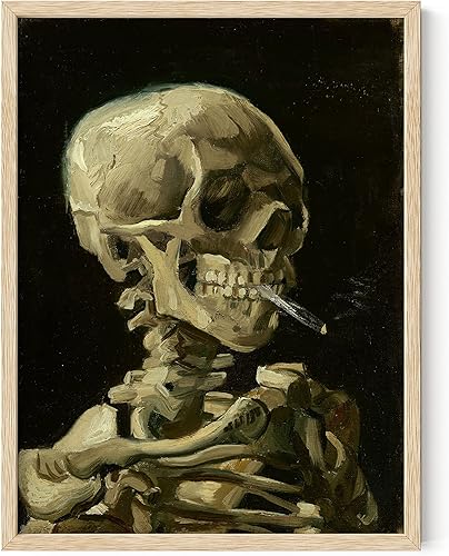 HAUS AND HUES Van Gogh - Póster de esqueleto de cigarrillo, arte de pared vintage de calavera de Van Gogh, decoración gótica de esqueleto, impresión