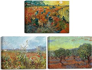 Wieco Art Olive Grove/Der rote Weinberg/Green Ears of Wheat Canvas Prints of Vincent Van Gogh Canvas Wall Art Famous Paintings Reproduction Pictures Artwork Wall Art for Home Decor