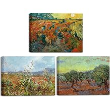 Wieco Art Olive Grove/Der rote Weinberg/Green Ears of Wheat Canvas Prints of Vincent Van Gogh Canvas Wall Art Famous Paintings Reproduction Pictures Artwork Wall Art for Home Decor