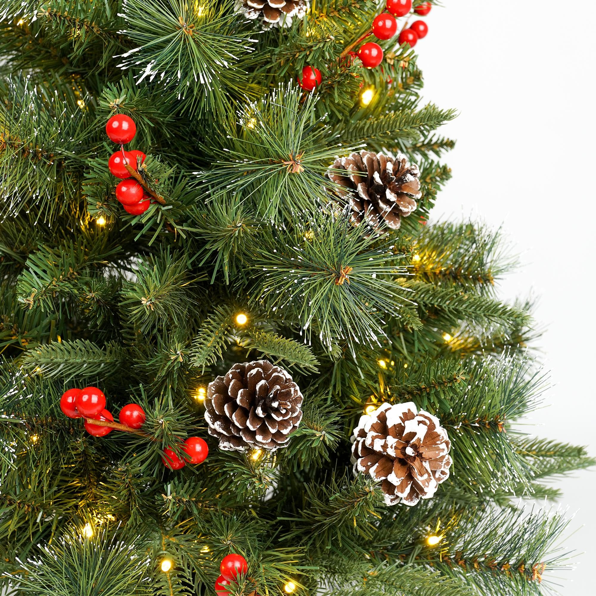 Sapin de Noël artificiel pré-éclairé de 91 cm avec 70 LED rouges chaudes, aiguilles de pin, sapin de Noël en pot de verdure pour intérieur, porche, extérieur