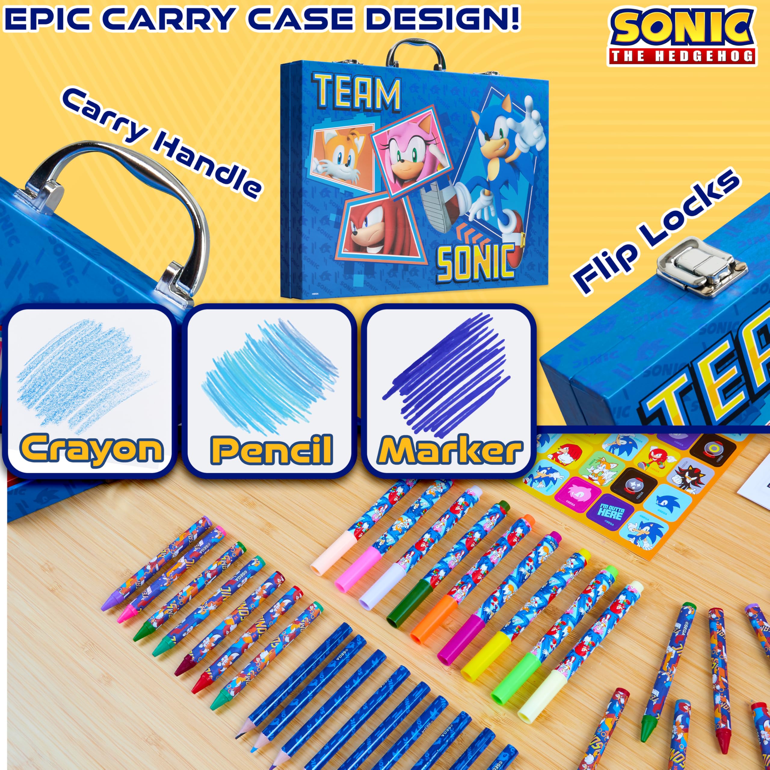 Sonic The Hedgehog Art Set for Kids Art Supplies Colouring Pens Colouring Pencils Crayons Stickers 137 Pcs Gifts for Boys - Image 4