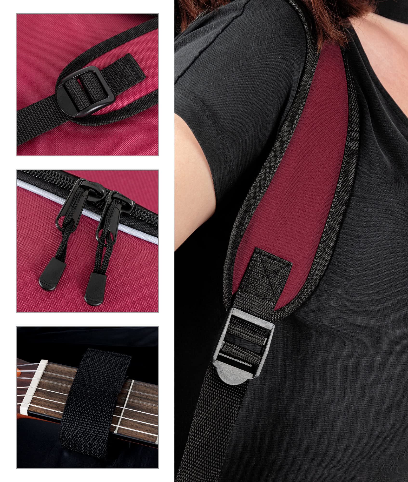 ROCKTILE Custodia Classica Per Chitarra 1/2 (gigbag imbottito, imbracatura zaino, 2 tasche esterne) rosso vino