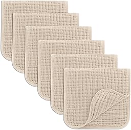 Comfy Cubs Muslin Burp Cloths 50 x 25 cm, Pack of 6 - Large 6-Layer Ultra-Absorbent 100% Cotton for Babies Drool & Messes - Safe & Gentle Baby Burp Cloth Set for Boys & Girls - Sand