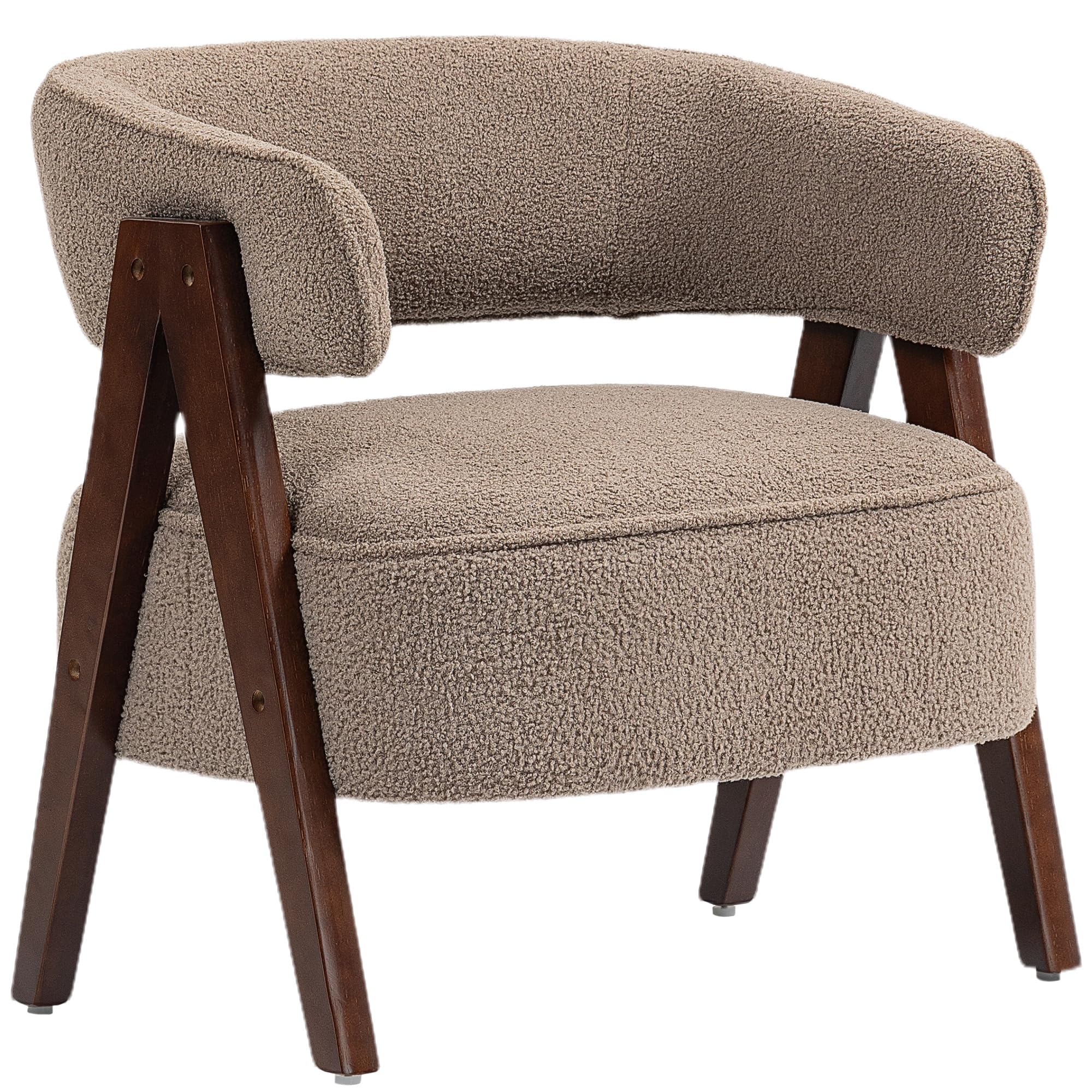 HOMCOM Butaca de Salón Tapizada en Borreguito, Sillón de Lectura Acolchado Grueso y Moderno, Asiento Ancho, Patas de Madera, Respaldo Curvado, para Dormitorio, Oficina, Marrón Claro