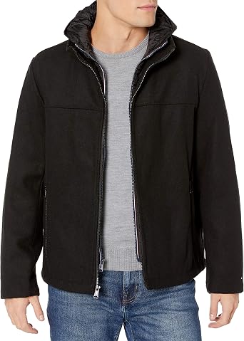 Tommy Hilfiger Mens Wool Blend Jacket Puffer Bib and Hood