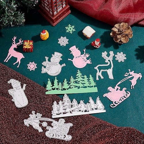 Miniatura 5 de GLOBLELAND Plantilla de estampado de muñeco de nieve de Navidad, trineo de Papá Noel, copo de nieve, acero al carbono, troquelados para tarjetas de