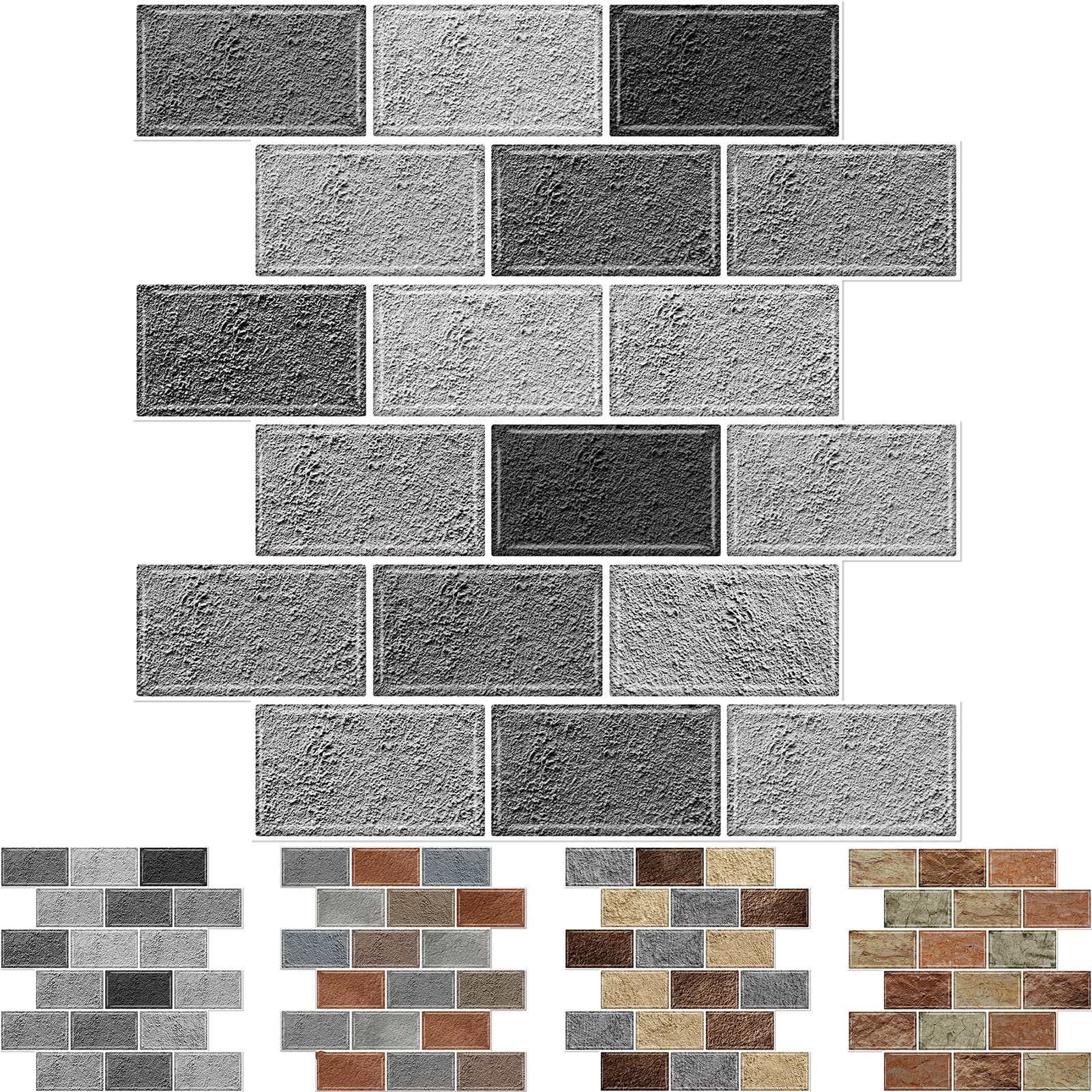 URCOLOR 10-Sheet Peel and Stick Backsplash Tile for Kitchen,12"x12" Self Adhesive Back Splashes for Bathroom Brick Look Gray Black