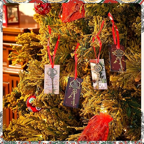 Miniatura 4 de Misdary Juego de 91 llaves de Papá Noel de Navidad sin chimenea, 30 piezas de adornos de metal vintage para llaves de Papá Noel, 30 tarjetas de Papá