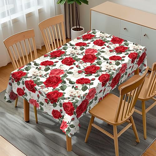 Miniatura 11 de Mantel rectangular con temática musical, notas musicales, 54 x 72 pulgadas, borde de encaje ondulado, mantel de poliéster para comedor, cocina,