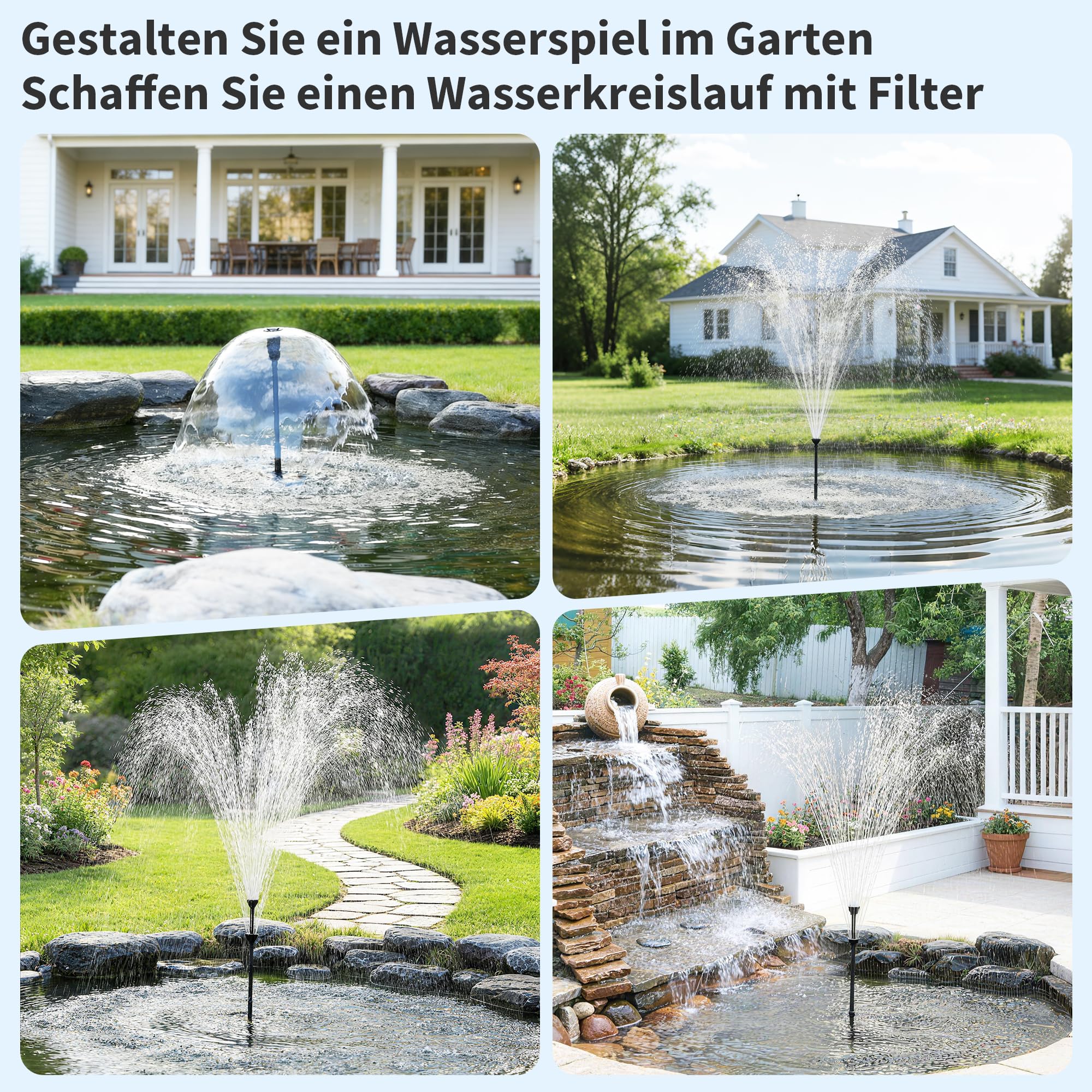 POPOSOAP Teichfilter mit integriertem 12W UV-Klärer, 4500 l/h Teichpumpe & Filter für Außenteiche, 4-stufige Filtration für Koi-Teiche und Gartenteiche bis 12 m²