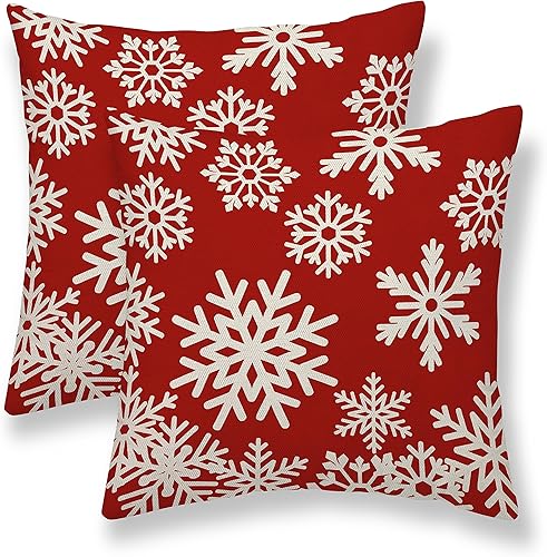 Juego de 2 fundas de almohada de Navidad de 16 x 16 pulgadas, fundas de almohada de copos de nieve para decoración de Navidad, fundas de almohada
